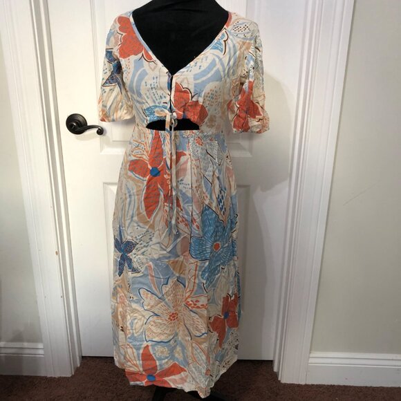 Boho‎ Women's Floral Maxi Dress By Band Of The Free XS V-Neck & Puff Sleeve NWT - Picture 1 of 9